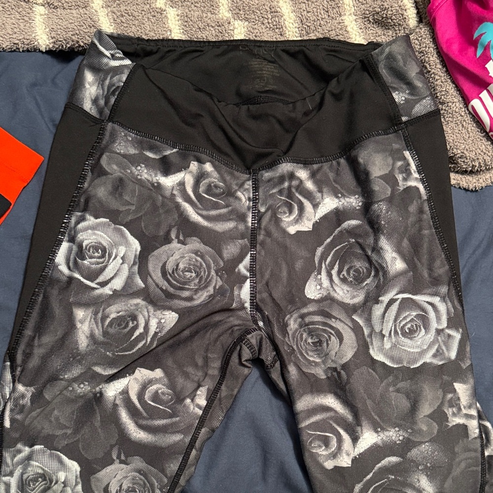Floral Black and Gray Kids Leggings
